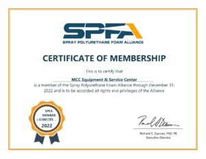 MCC SPFA Member Certificate Sprayfoam 2022